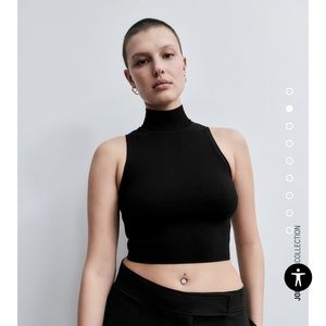 Zara Ribbed Mock-Neck Top Black